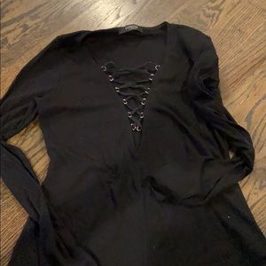 Lace up black long sleeve top